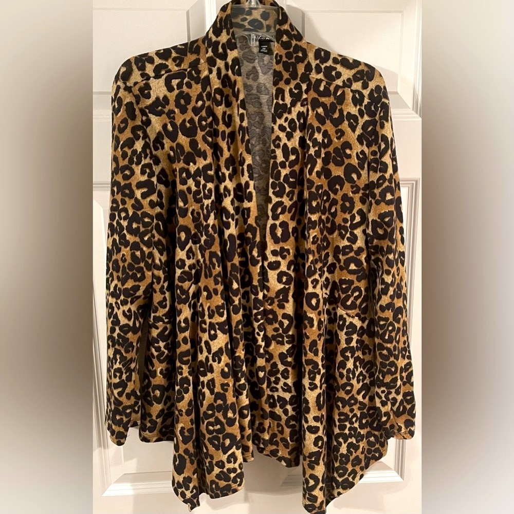 Roz & Ali Animal Print Open Front Cardigan plus Size 2X